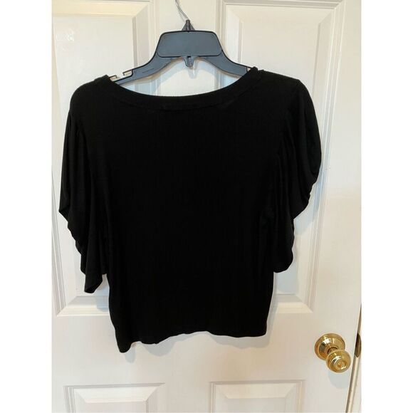 Michael Stars Andrea Pleat Sleeves Black Crop Top, size XL - Picture 7 of 13